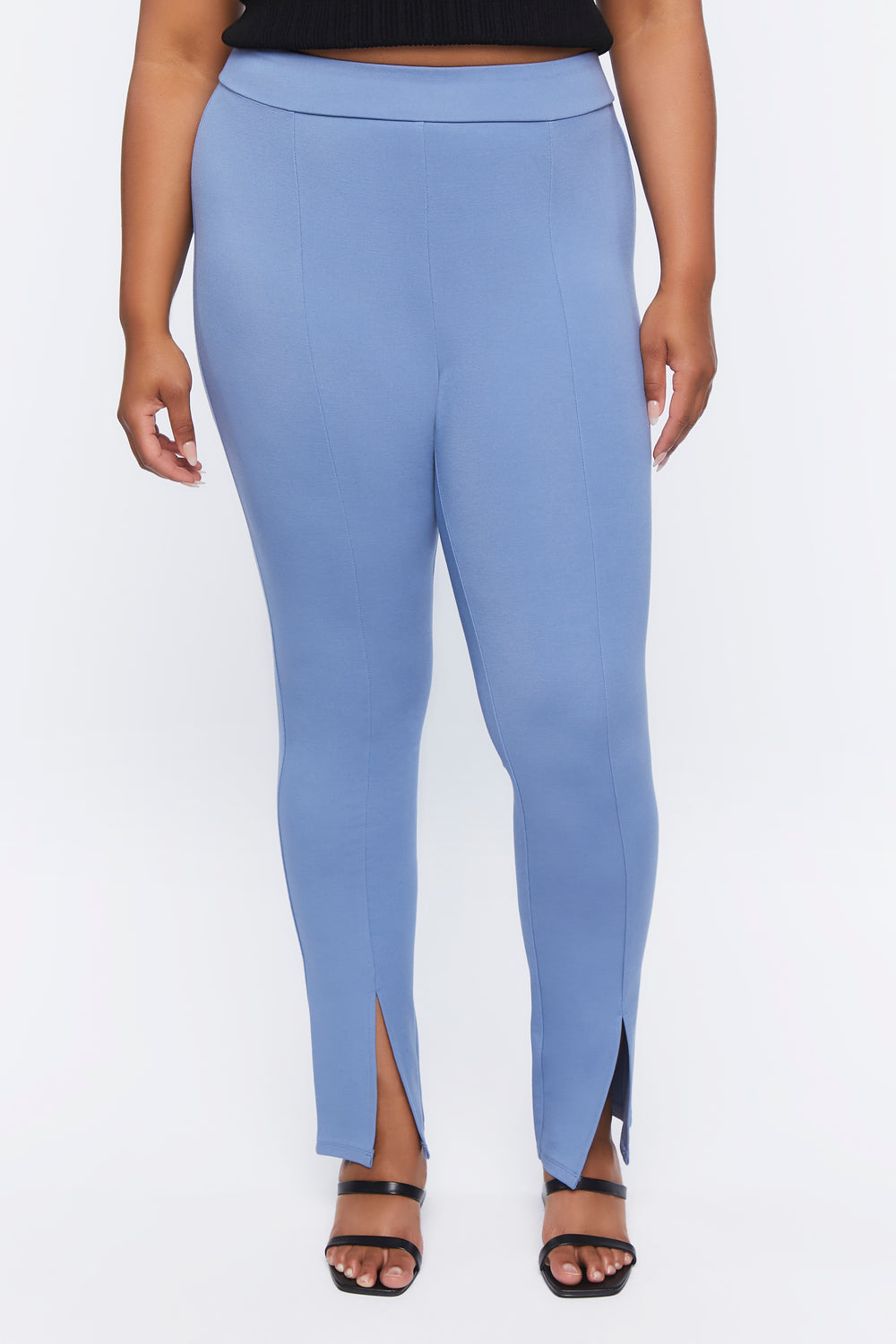 Plus Size Split-Hem High-Rise Pants Blue