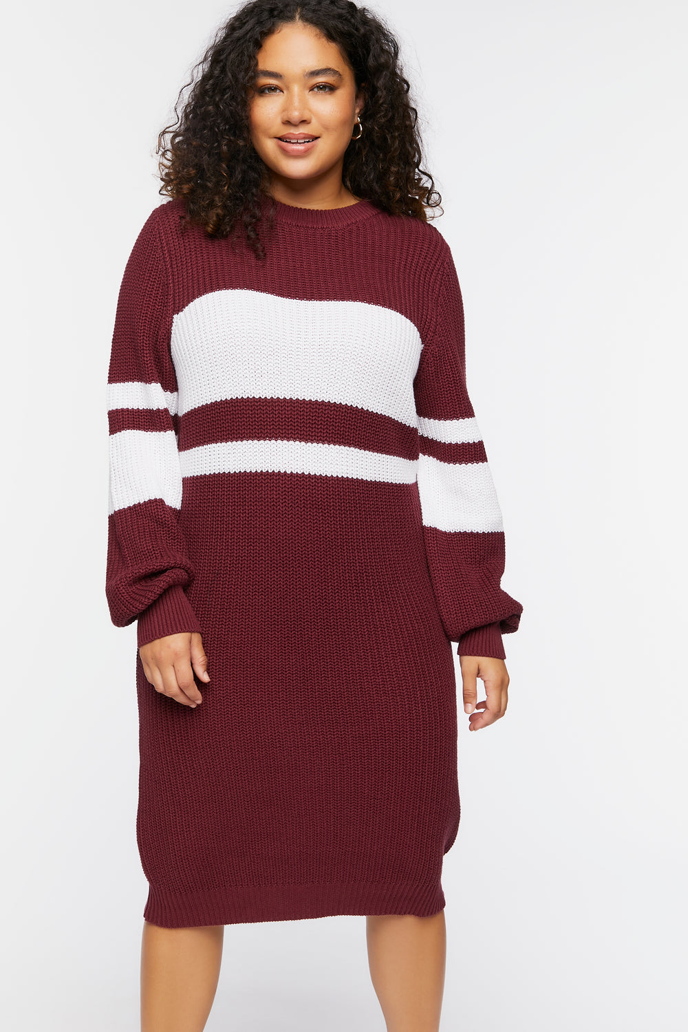 Plus Size Striped Midi Dress Wine