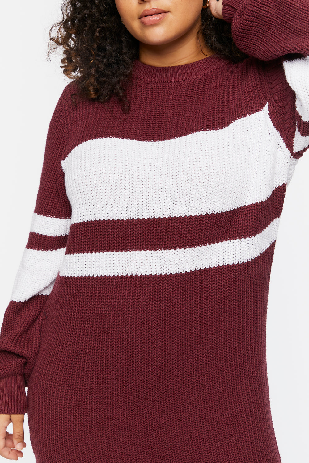 Plus Size Striped Midi Dress Wine