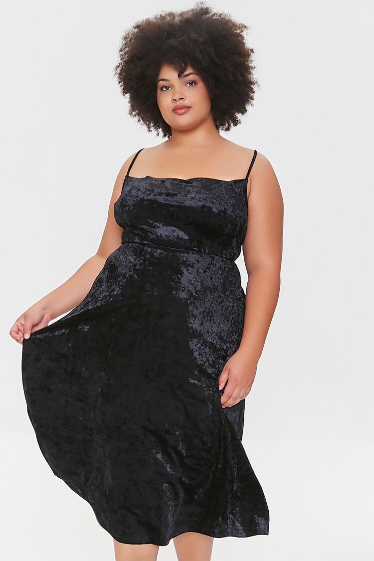 Plus Size Crushed Velvet Dress Black