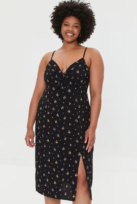 Link to Plus Size Floral Cami Midi Dress Black