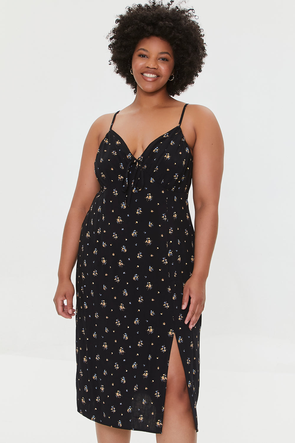 Plus Size Floral Cami Midi Dress Black