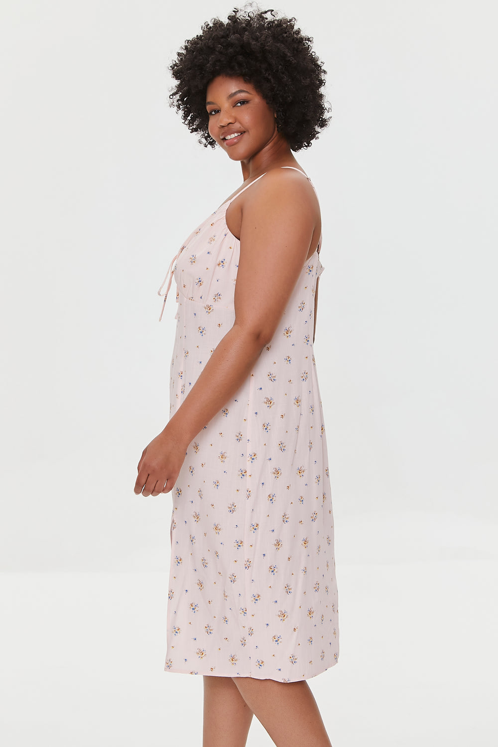 Plus Size Floral Cami Midi Dress Pink