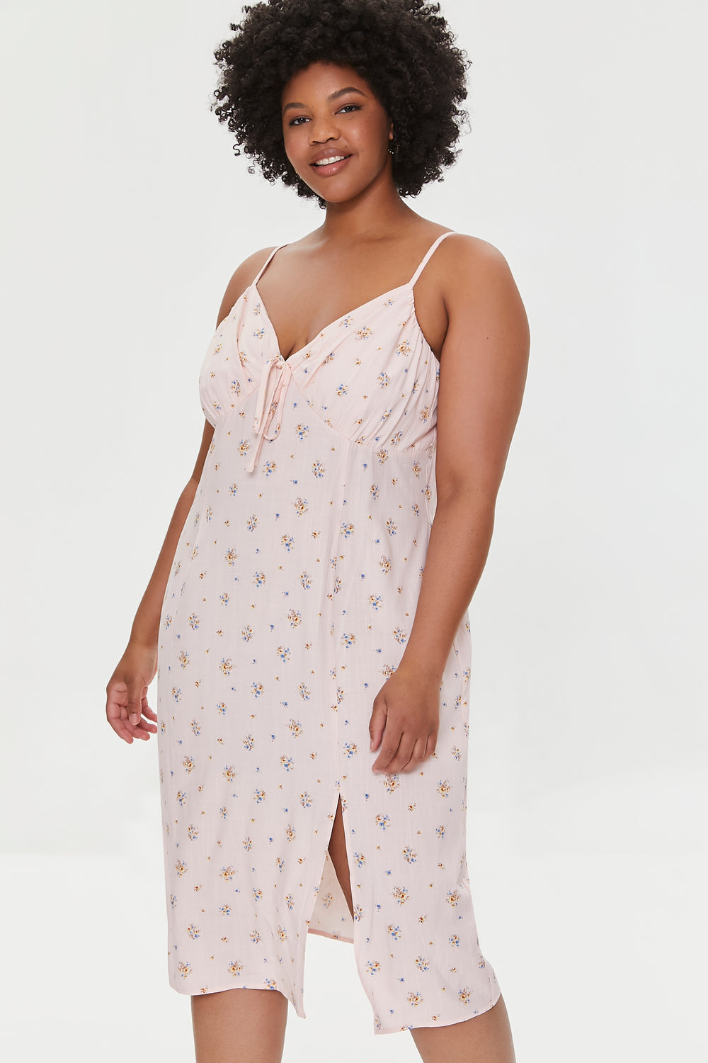 Plus Size Floral Cami Midi Dress Pink