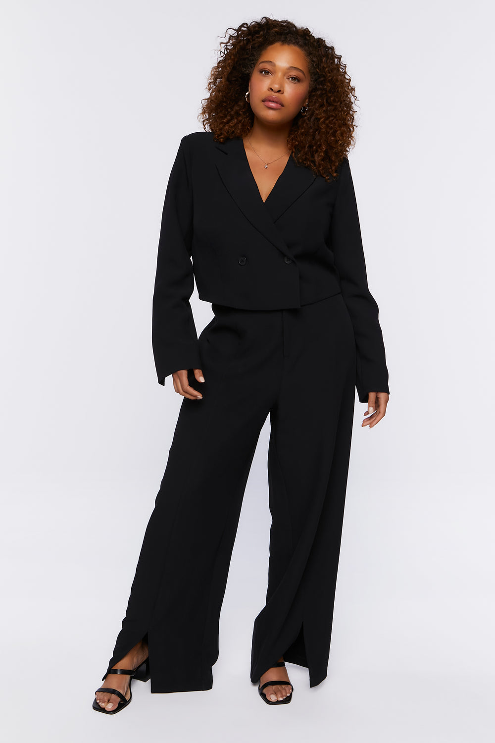 Plus Size Double-Breasted Blazer Black