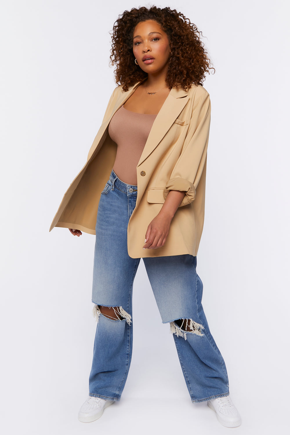 Plus Size Peak Lapel Blazer Camel