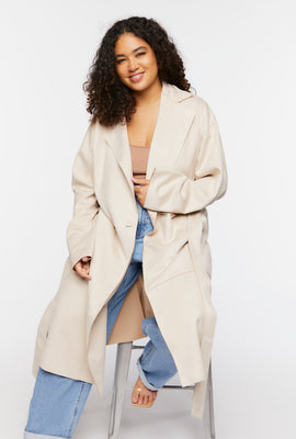 Link to Plus Size Faux Suede Trench Coat Beige
