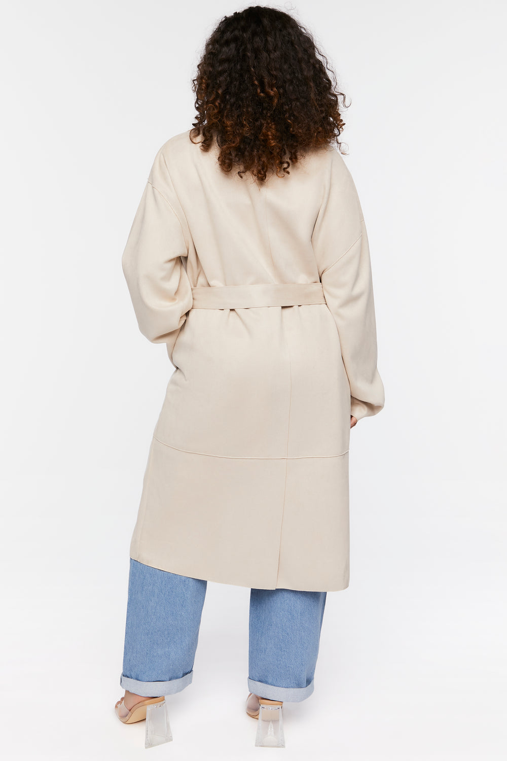 Plus Size Faux Suede Trench Coat Beige