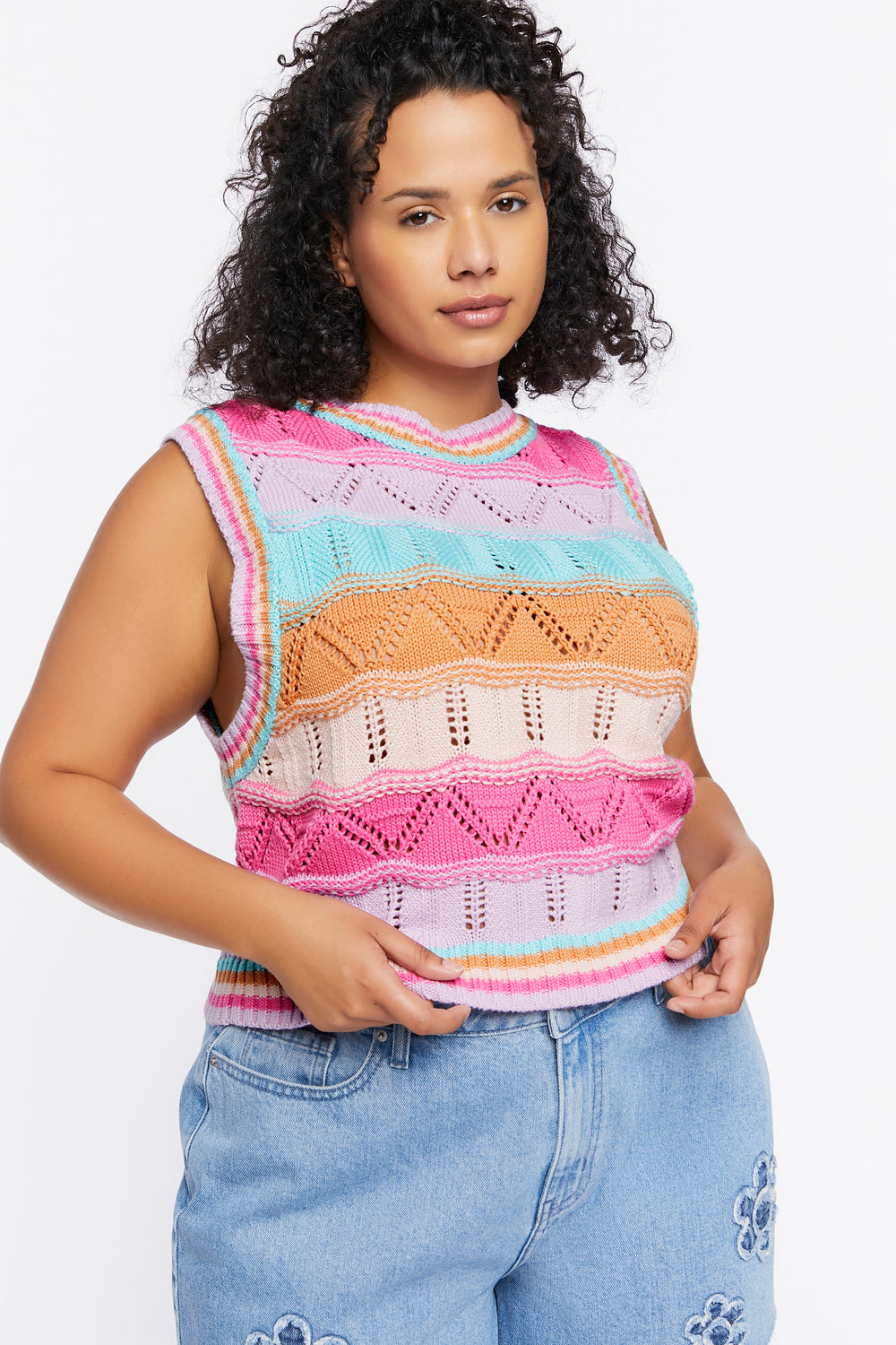 Plus Size Colorblock Sweater Vest Pink