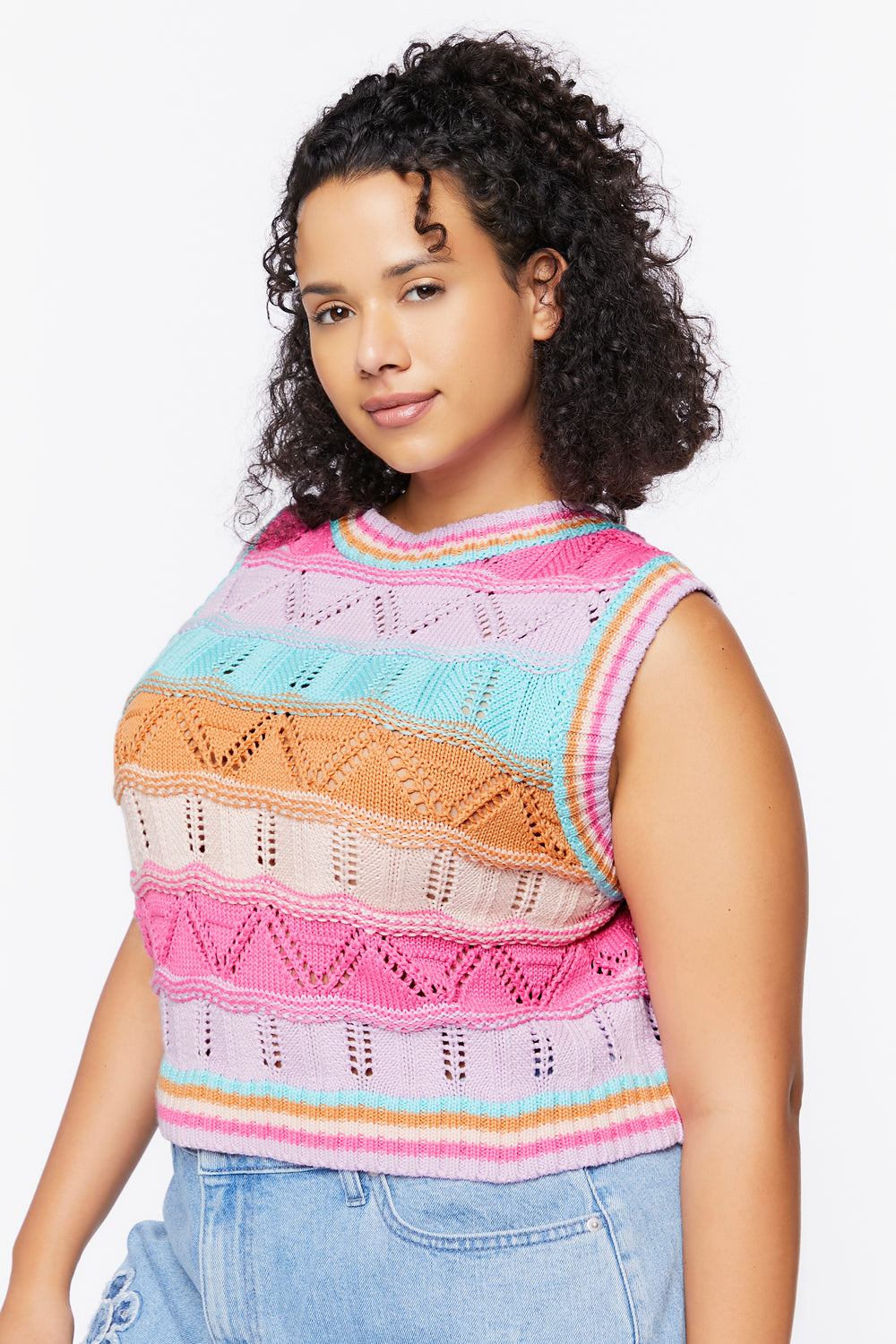 Plus Size Colorblock Sweater Vest Pink