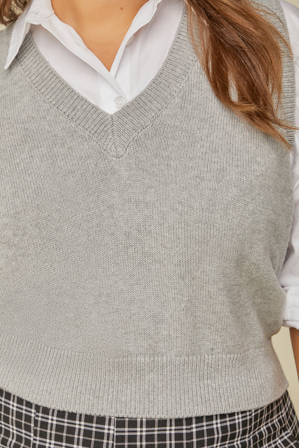 Plus Size Ribbed-Trim Sweater Vest Heather Grey