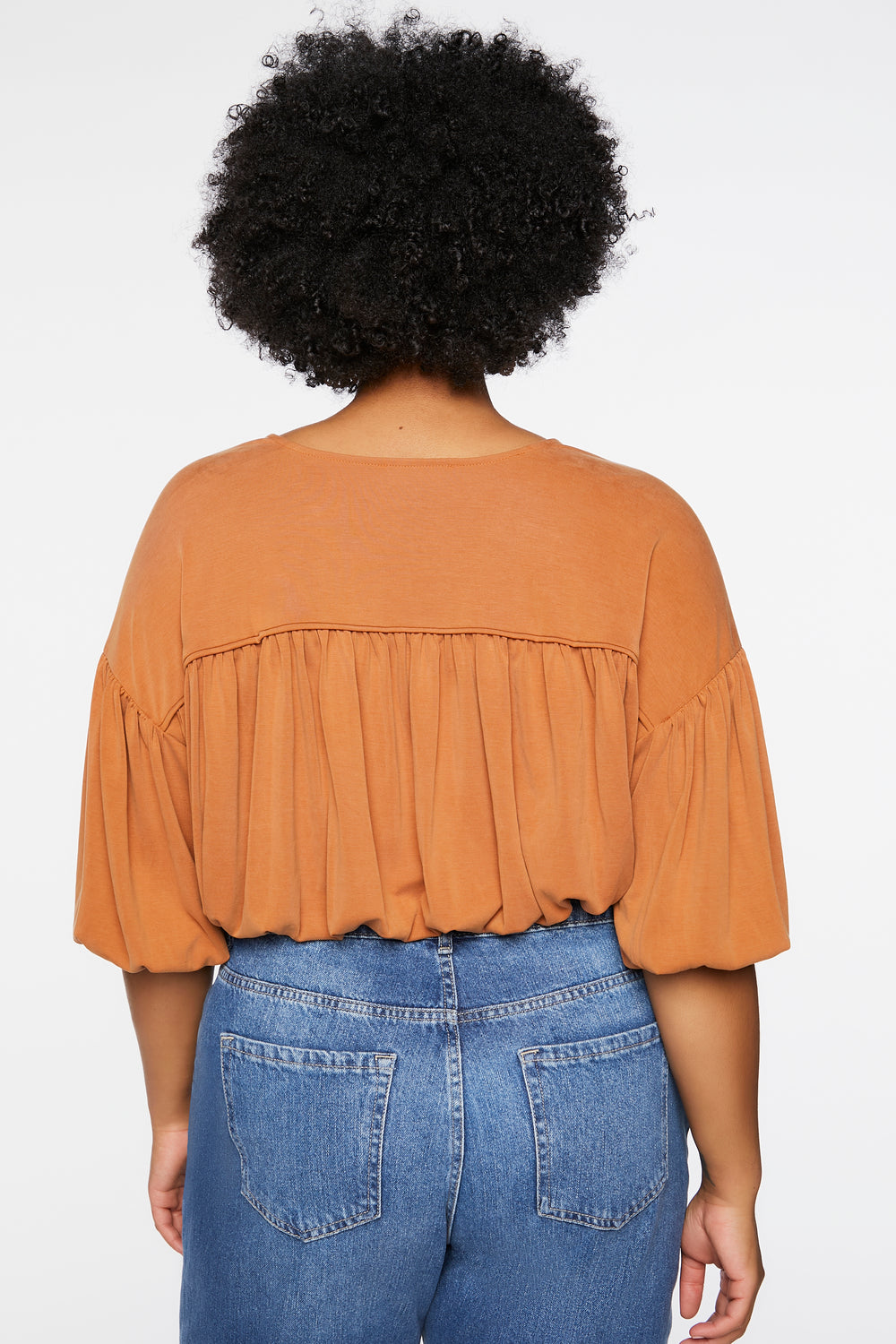 Plus Size Draped Surplice Crop Top Brown