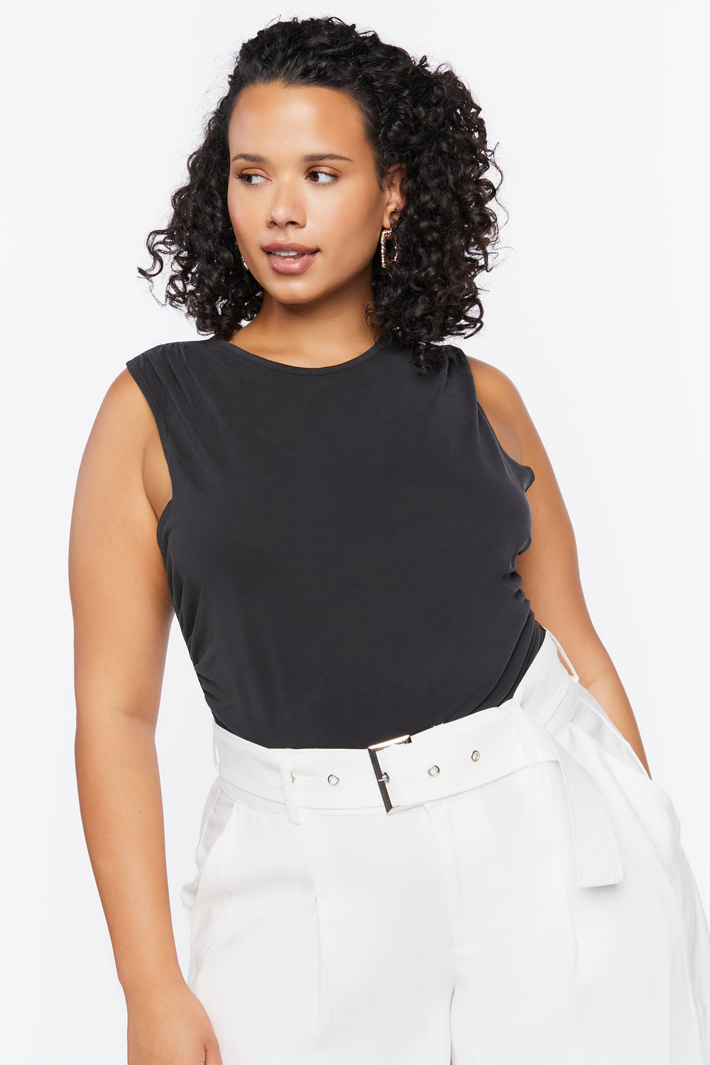 Plus Size Sleeveless Ruched Top Black