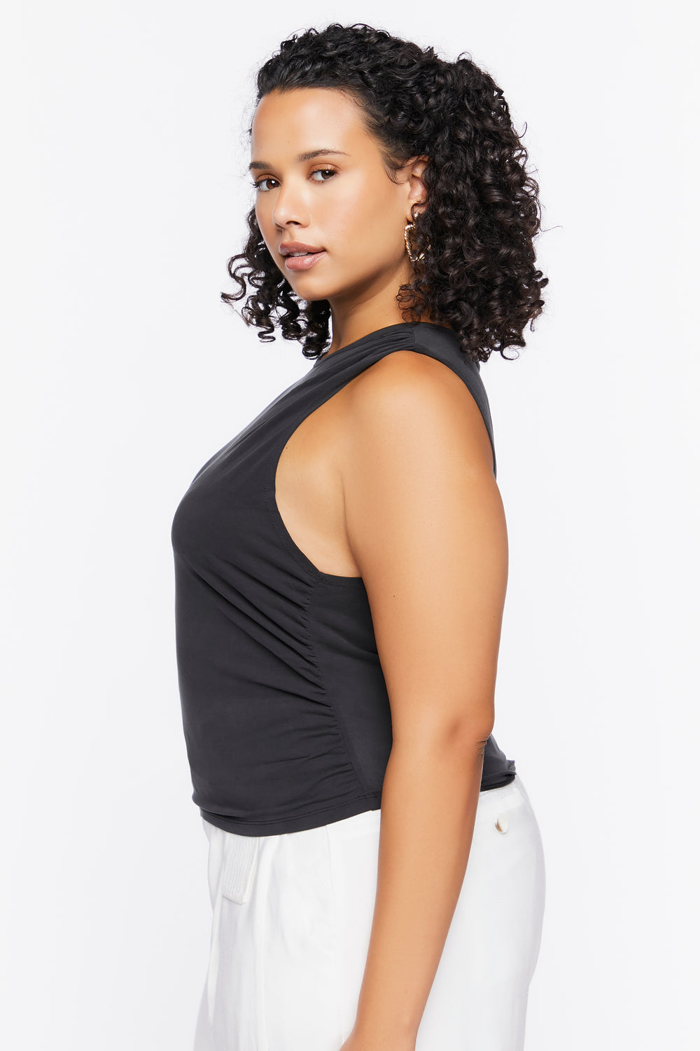 Plus Size Sleeveless Ruched Top Black