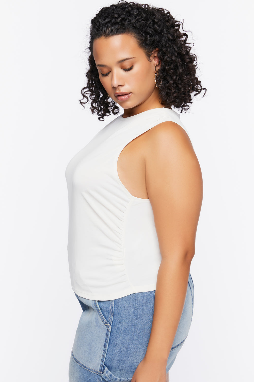 Plus Size Sleeveless Ruched Top White