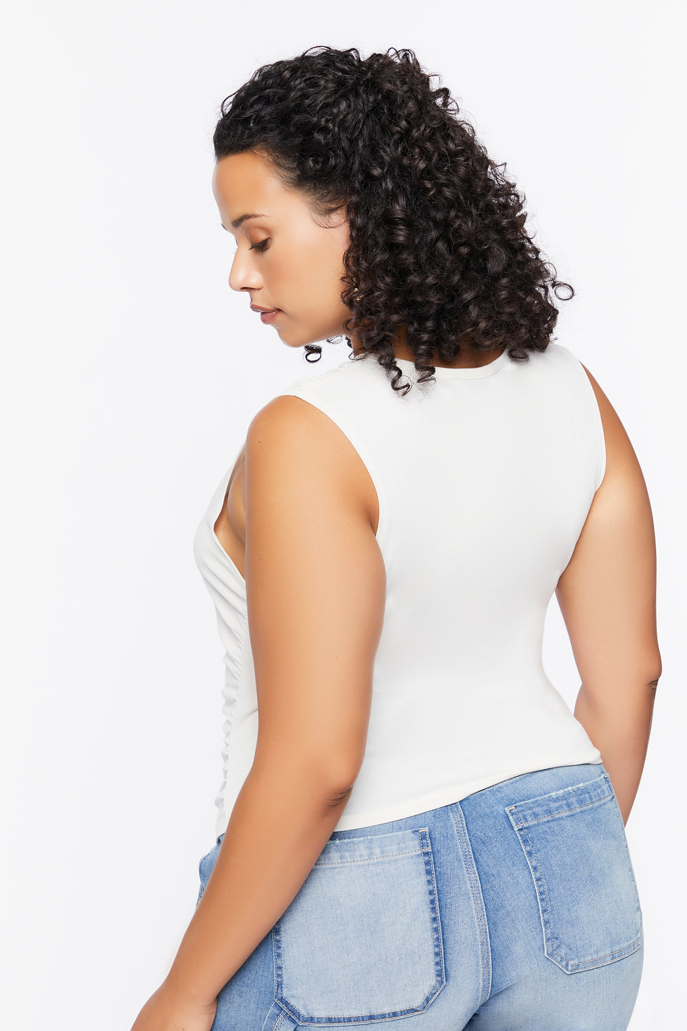 Plus Size Sleeveless Ruched Top White