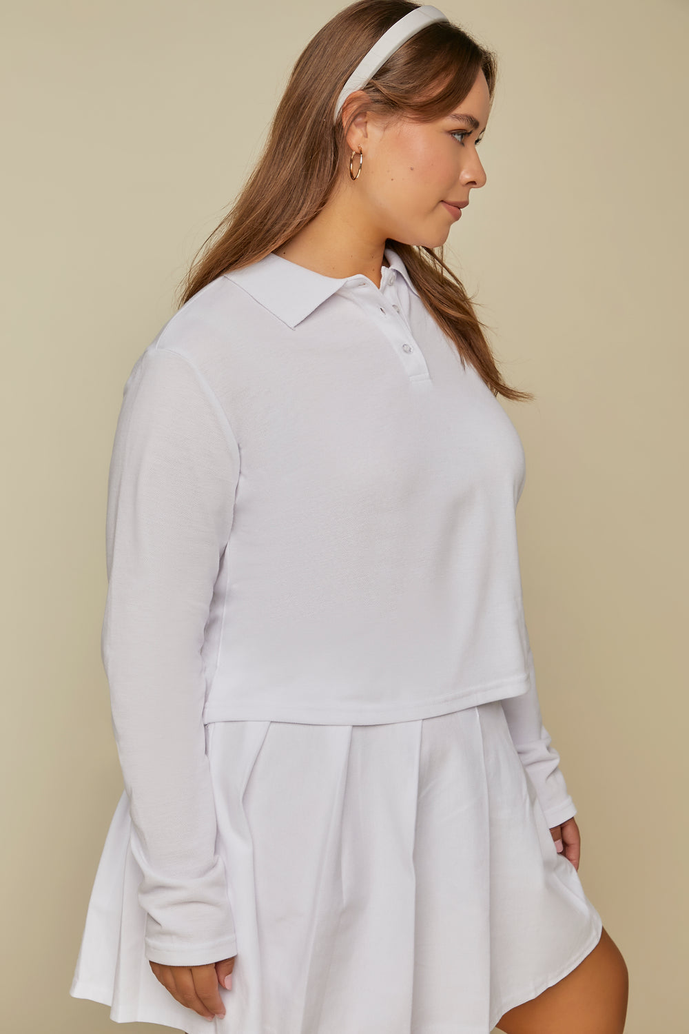 Plus Size Cotton-Blend Polo Shirt White