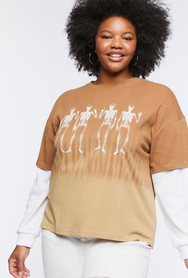 Link to Plus Size Skeleton Graphic Combo Tee Brown