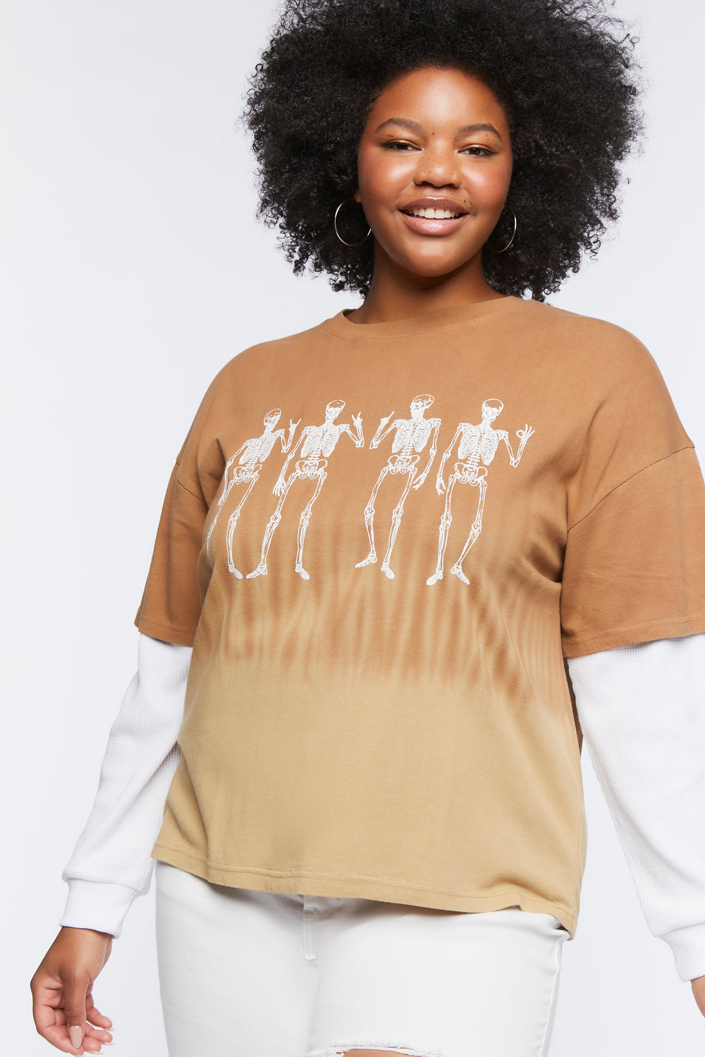 Plus Size Skeleton Graphic Combo Tee Brown