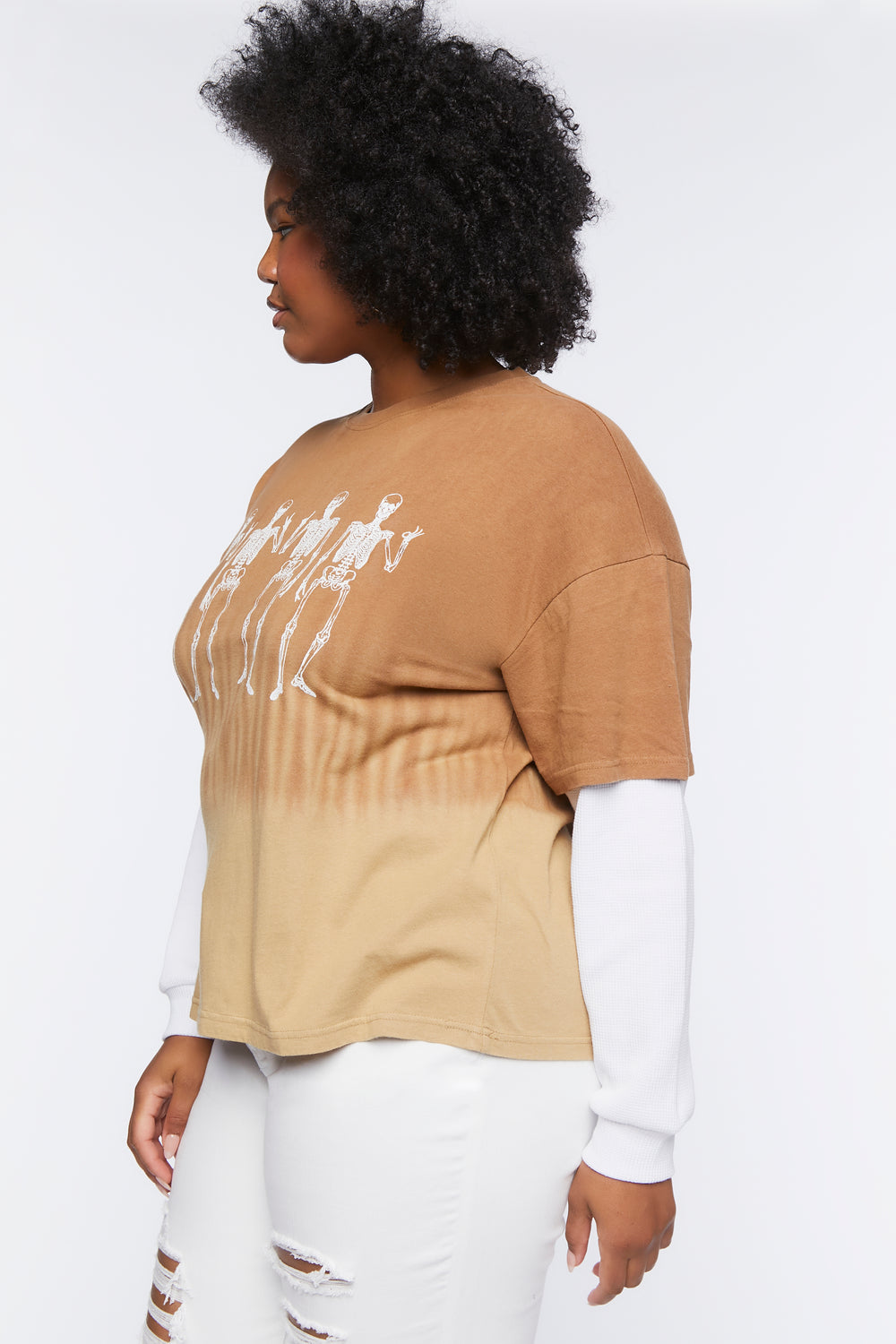 Plus Size Skeleton Graphic Combo Tee Brown