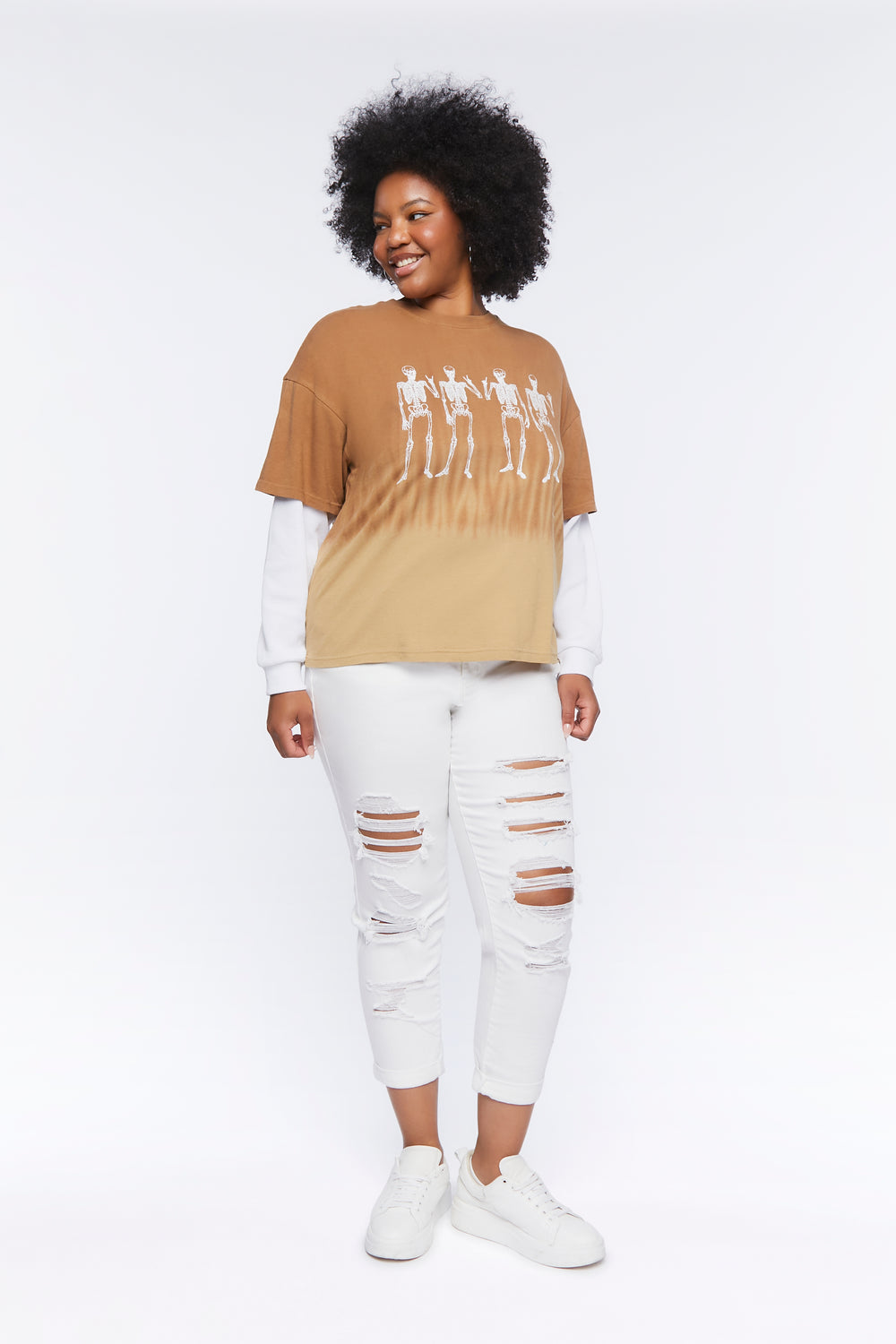 Plus Size Skeleton Graphic Combo Tee Brown