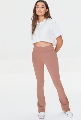 Link to Foldover Flare Leggings Taupe