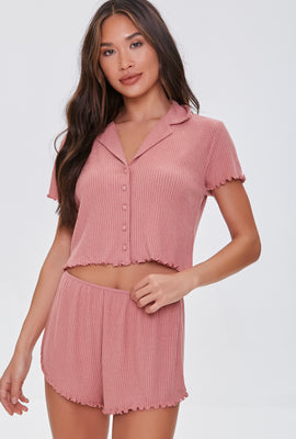 Link to Ribbed Shirt & Shorts Pajama Set Rose