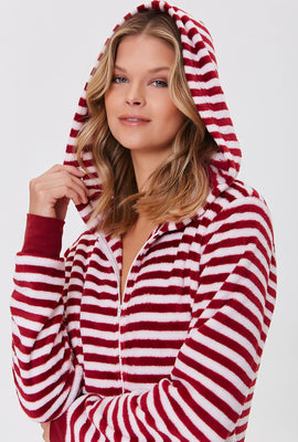 Link to Fleece Striped Pajama One-Piece Red