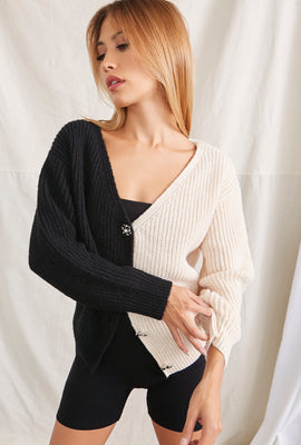 Link to Colorblock Cardigan Sweater Black