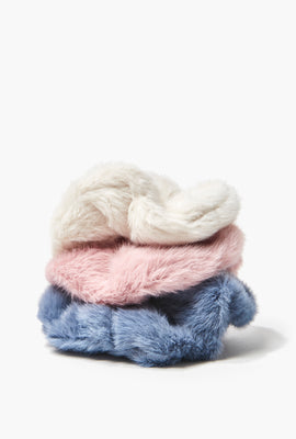 Link to Faux Fur Hair Scrunchie Set - 3 pack Pink