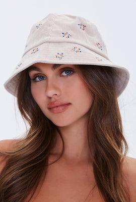 Link to Embroidered Floral Corduroy Bucket hat Beige