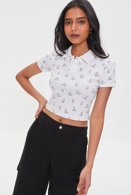 Link to Cat Print Polo Shirt White