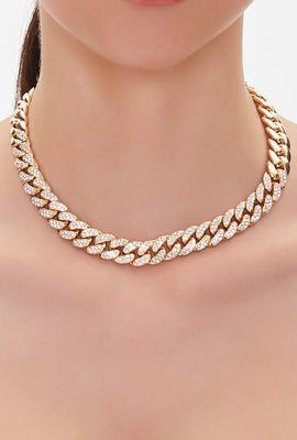 Link to Rhinestone Curb Chain Necklace Gold