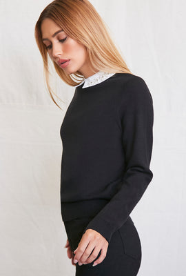 Link to Faux Gem-Collar Sweater Black