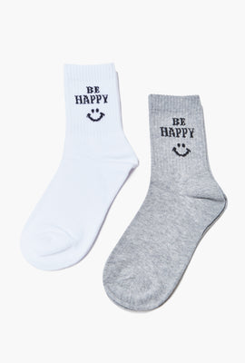 Link to Be Happy Crew Sock Set - 2 pck White