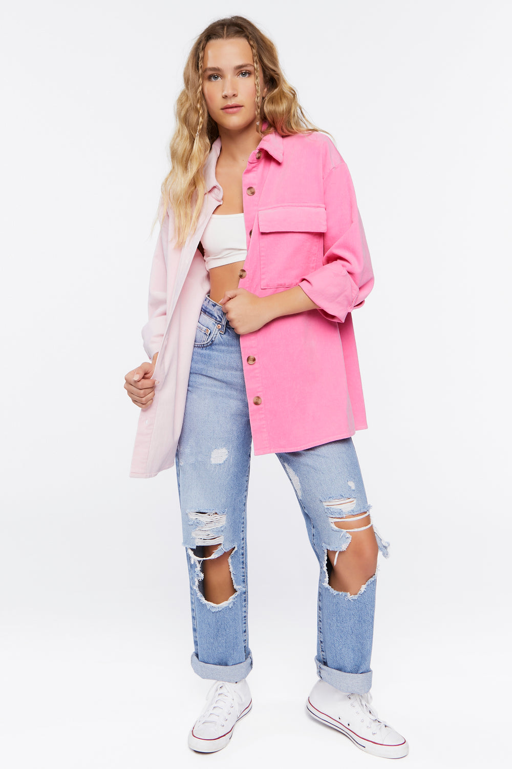 Corduroy Colorblock Shacket Pink