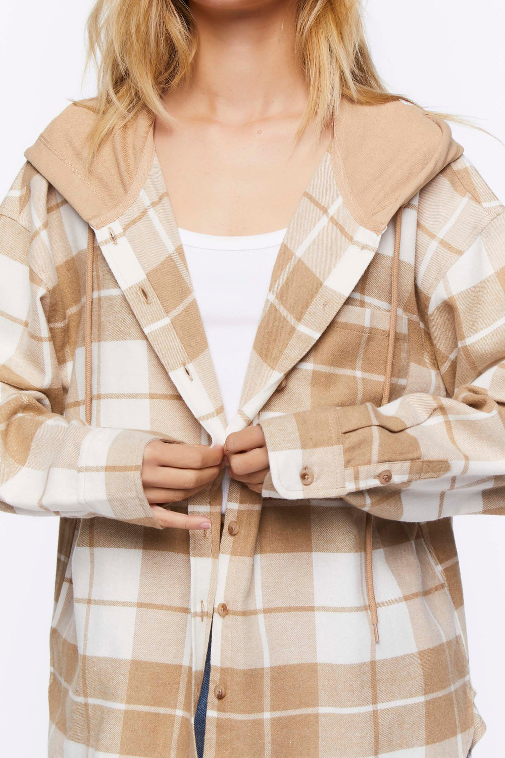 Plaid Hooded Shirt Beige