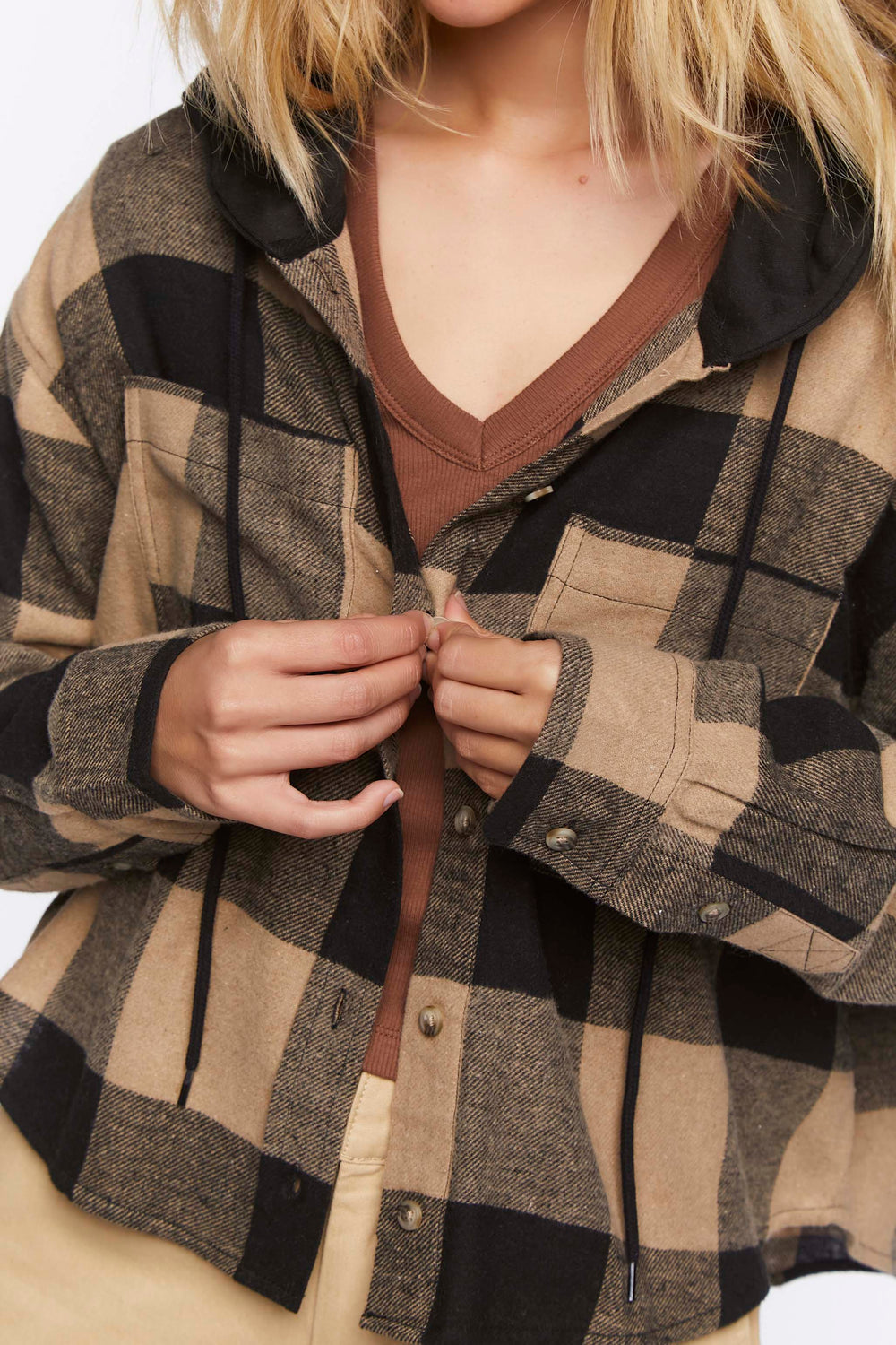 Plaid Hooded Shirt Black