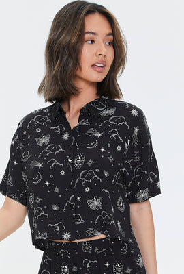 Link to Celestial Print Cropped Shirt Black