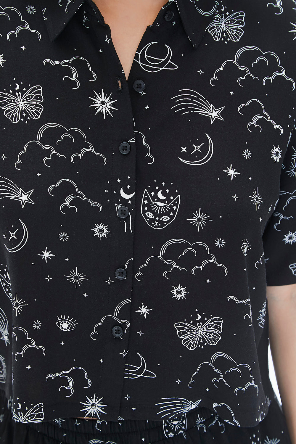 Celestial Print Cropped Shirt Black