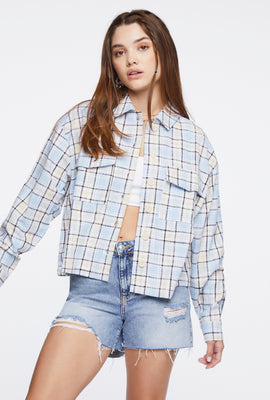 Link to Plaid Button-Front Shacket Light Blue