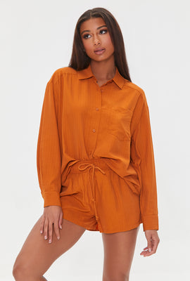 Link to Poplin Button-Front Shirt Brown