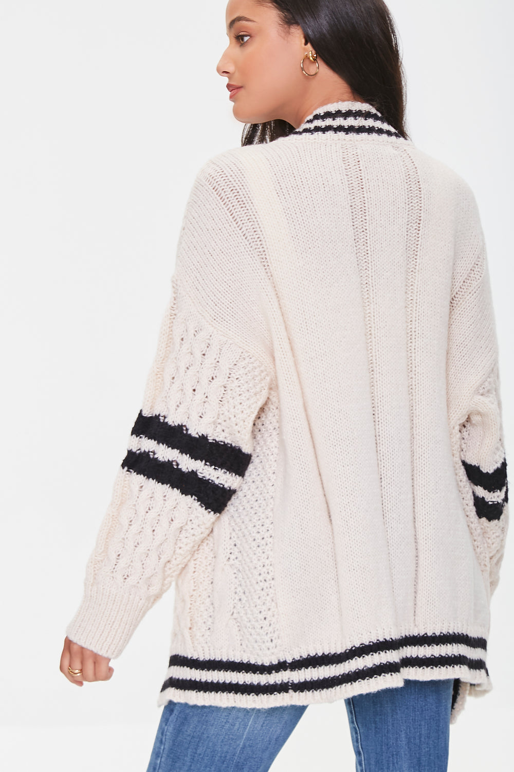 Varsity-Striped Cardigan Sweater Cream