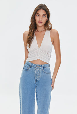 Link to Ruched Plunging Crop Top Taupe