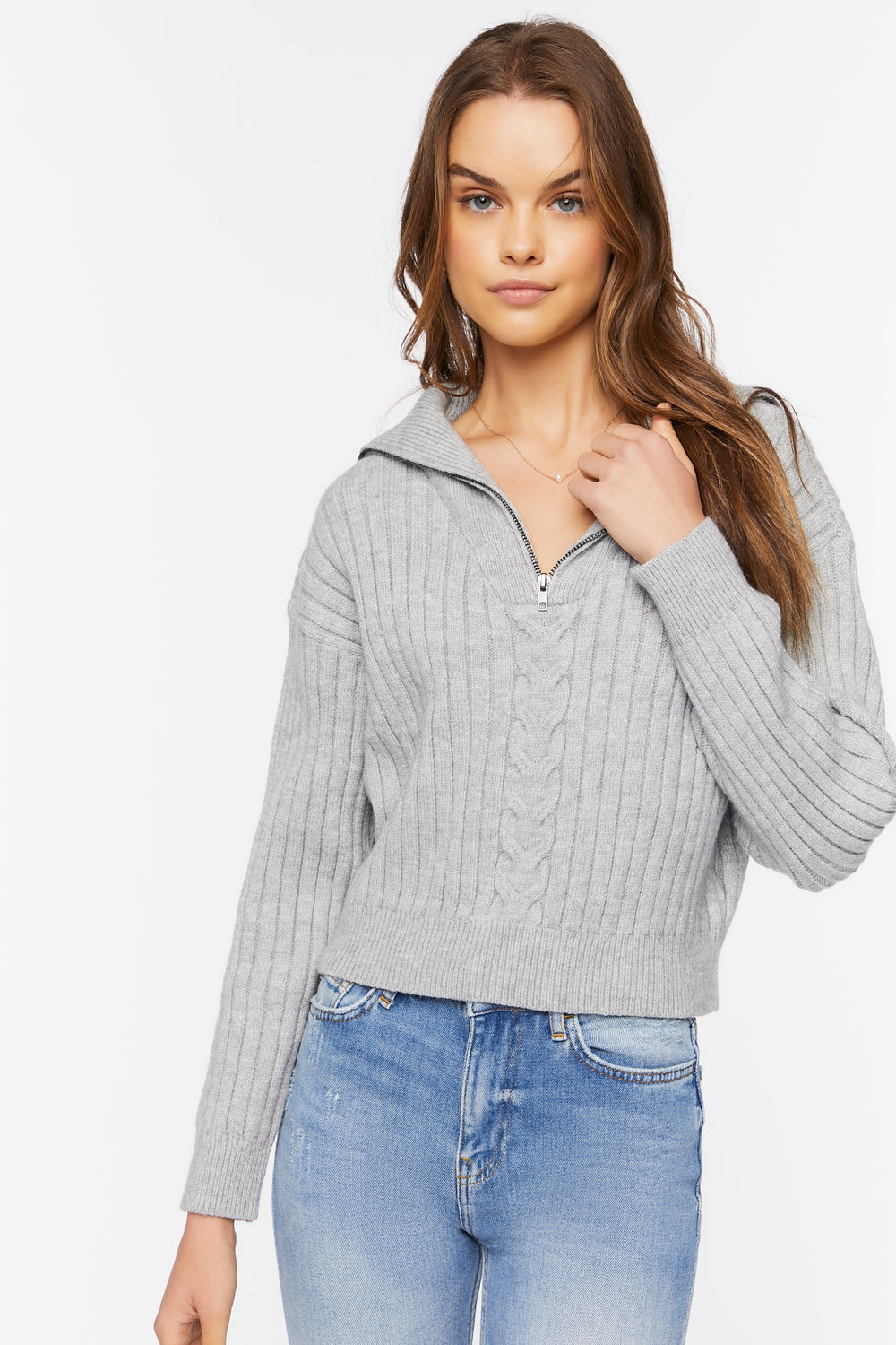 Ribbed Half-Zip Sweater Heather Grey