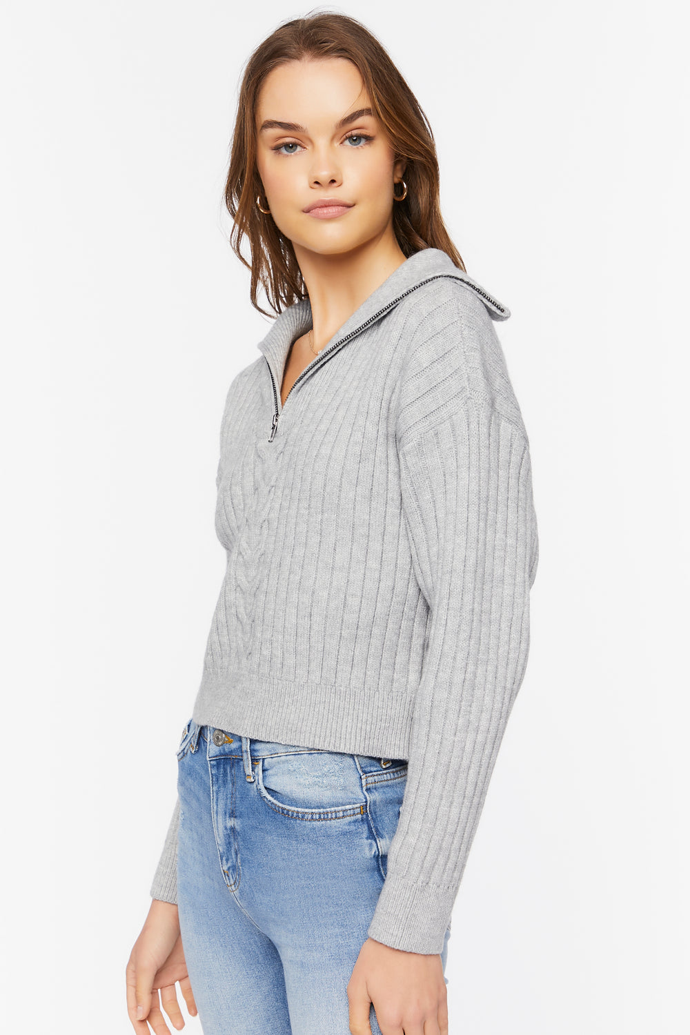 Ribbed Half-Zip Sweater Heather Grey