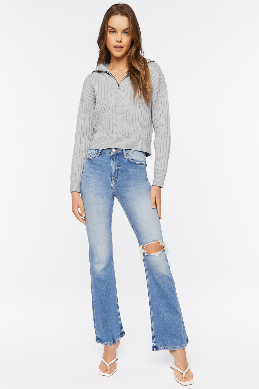 Ribbed Half-Zip Sweater Heather Grey