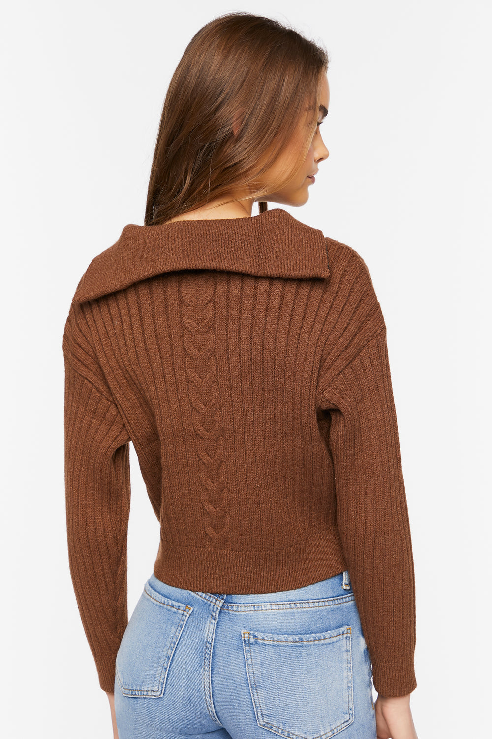 Ribbed Half-Zip Sweater Brown