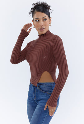 Link to Asymmetrical Mock-Neck Sweater Brown