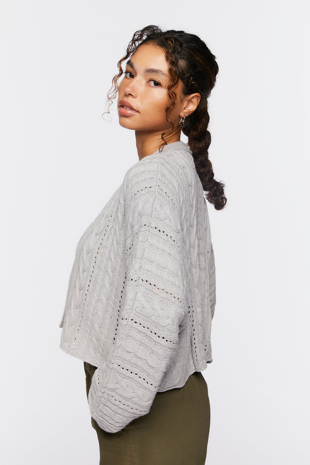 Cable Knit Cardigan Sweater Heather Grey